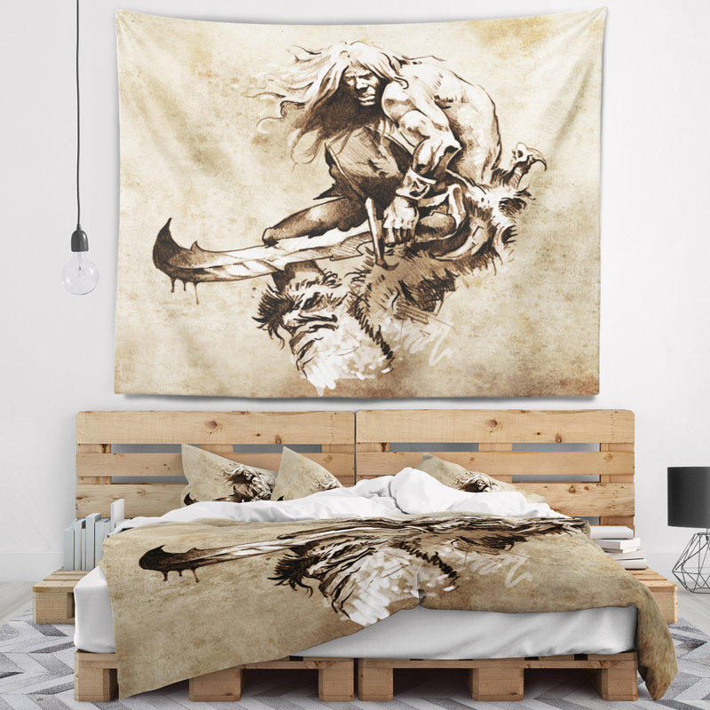 Tapisserie Corwin Warrior Fighting, H 32 po x l 39 po