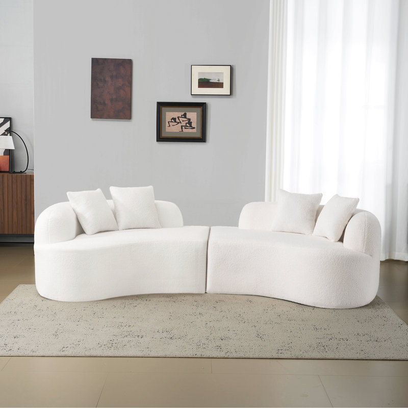 Boneless Curved Four Seater Full Compression Sponge Sofa, Teddy Velvet Fabric, No-Assembly Compact Sofa for Small Spaces & Apartments