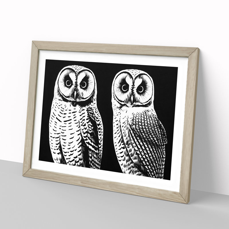 Owls - Framed Print, 46cm H x 64cm W, Oak Framed