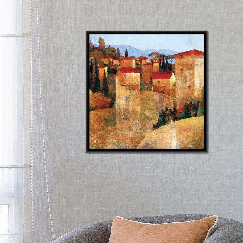 « tuscan hillside », impression sur toile, H 26 po x l 26 po x P 1,5 po, Toile avec cadre flottant noir, Pas de tapis