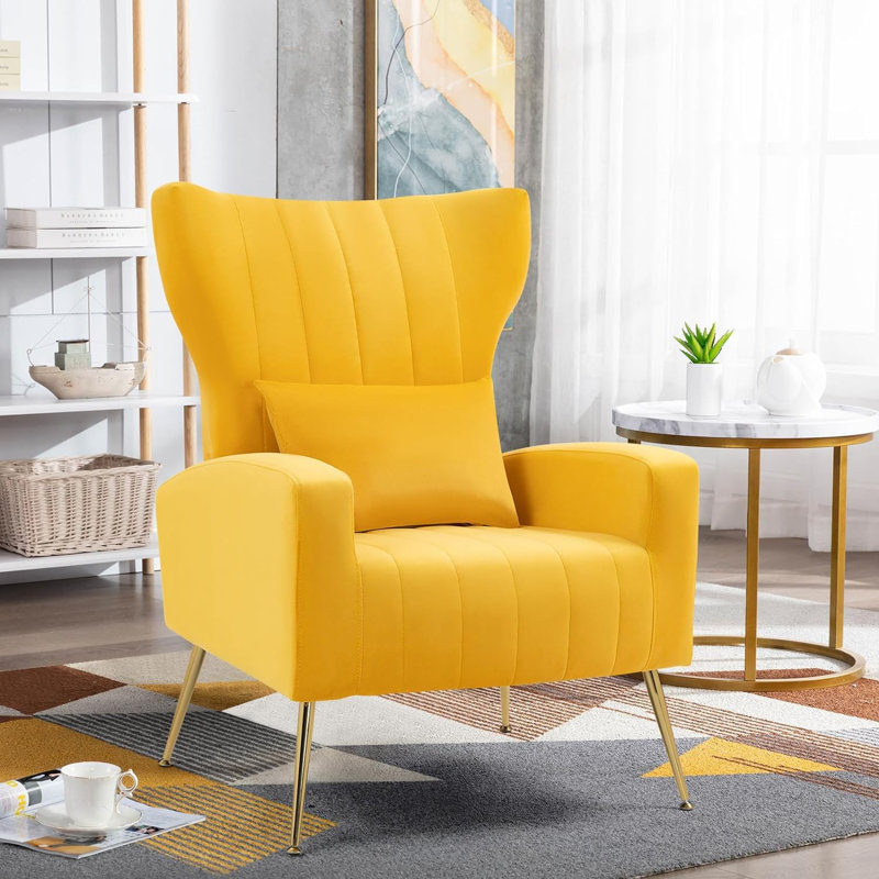Fauteuil large en velours 27 po Mahith, Jaune