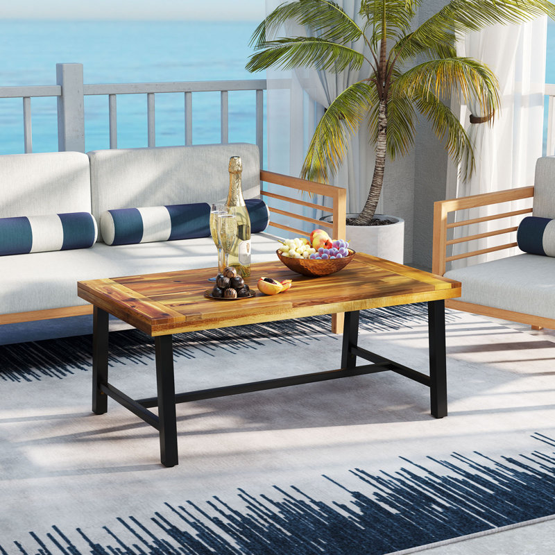 Table basse intérieure et extérieure rectangulaire en bois d'acacia avec plateau épaissi