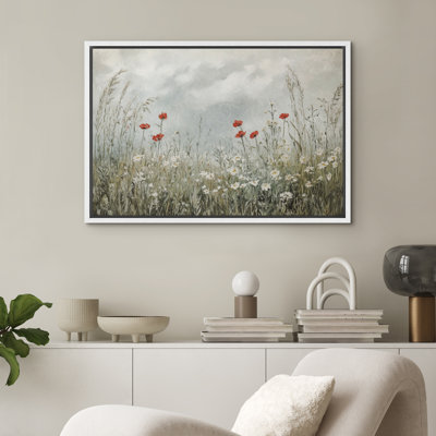 «Green Daisy Flowers Rustic Franch Country», reproduction d'art sur toile encadrée