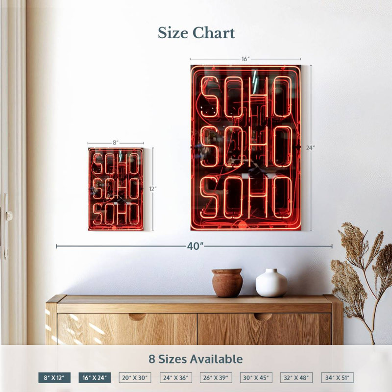 Enseigne néon rouge Tergel Soho, H 12 po x l 8 po
