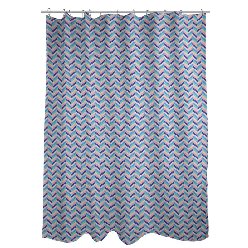 Rideau de douche simple à chevrons, Rose et bleu marine