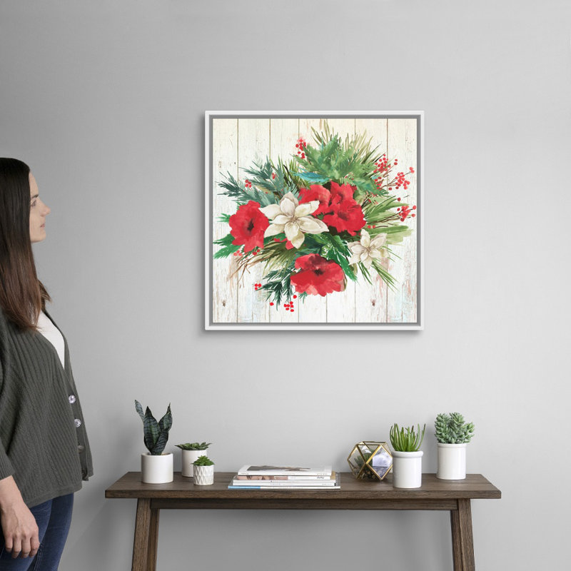 Red Floral I - reproduction d'art sur toile, Cadre blanc, H 26 po x l 26 po x P 1,75 po