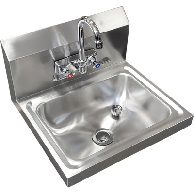 Lavabo mural commercial en acier inoxydable avec robinet et dosseret 15 po x 17 po Express KitchQuip, certifié NSF