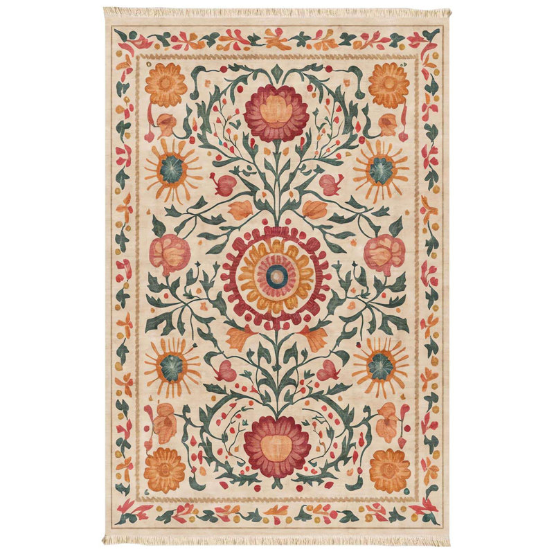 Oversize Folk Floral Print Area Rug