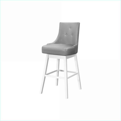 Ensemble de 2 chaises de salle à manger pivotantes à hauteur de bar 360 pour adultes, aspect cuir gris clair rembourré, bois massif blanc cassé, style transitionnel