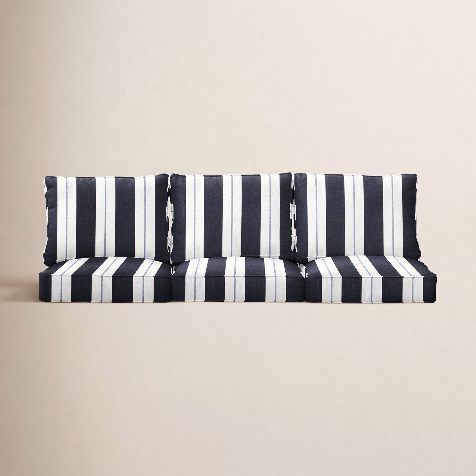 Deana Sunbrella® Seat and Back Cushion, Navy Stripe Sunbrella®, 27" W x 23" D