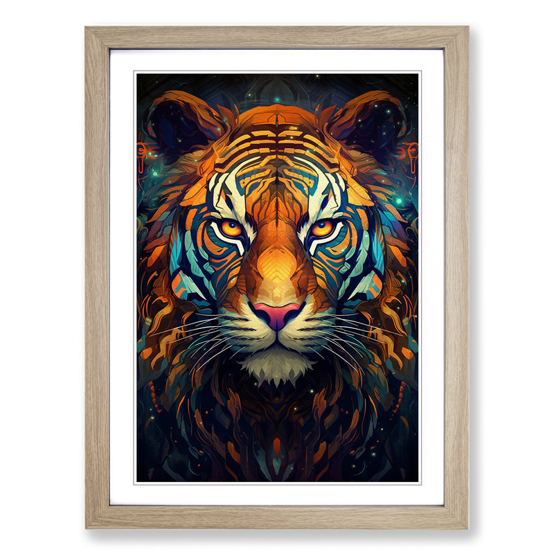 XYZ-FRM-V1223-1628 Tiger Futurism 1 Piece Single Picture Frame Wall Art, 64cm H x 46cm W x 2cm D, Oak