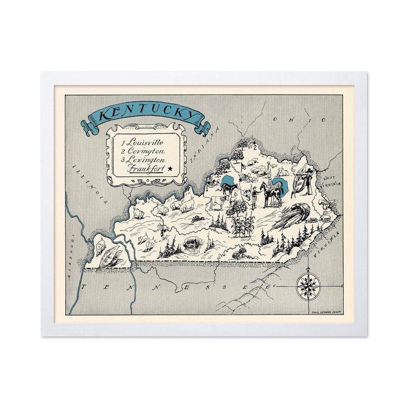 Carte illustrée du Kentucky, Affiche, Encadrement blanc, H 11 po x l 14 po