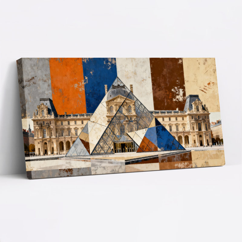 Ensemble de 1 tableau sur toile tendue représentant la pyramide du Louvre à Paris, H 24 po x l 48 po
