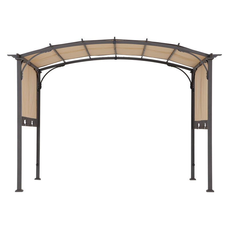 Tan and Brown Steel Arched Pergola with Adjustable Canopy