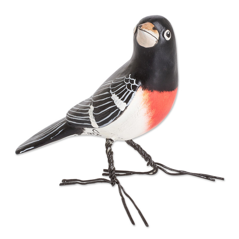  Handmade Rose-Breasted Grosbeak Ceramic Figurine