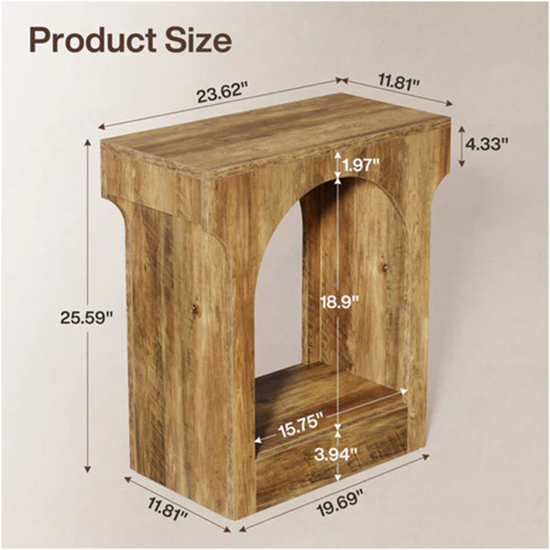 Table de bout arquée, table de thé à 2 niveaux, table de vestibule en bois