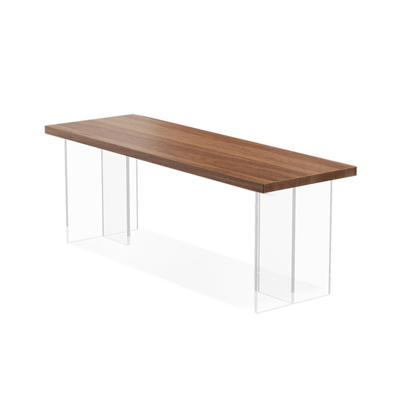 Tan+Clear Rectangular Solid Wood+Acrylic desks, 29.53" H x 70.87" W x 31.5" D