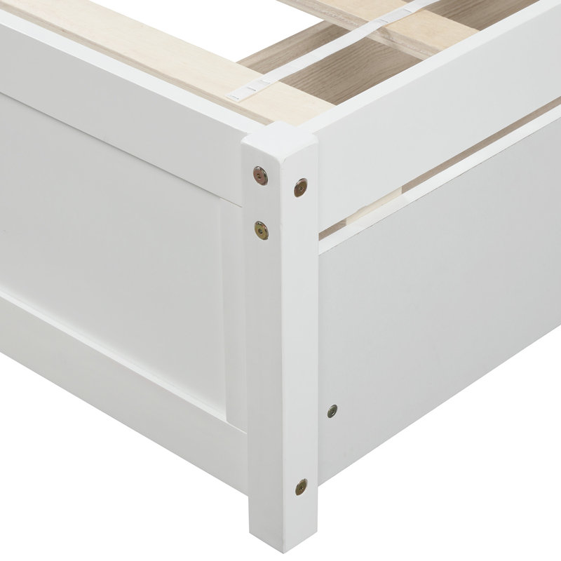 Cadre de lit plateforme simple avec deux tiroirs et tête de lit, blanc, Blanc