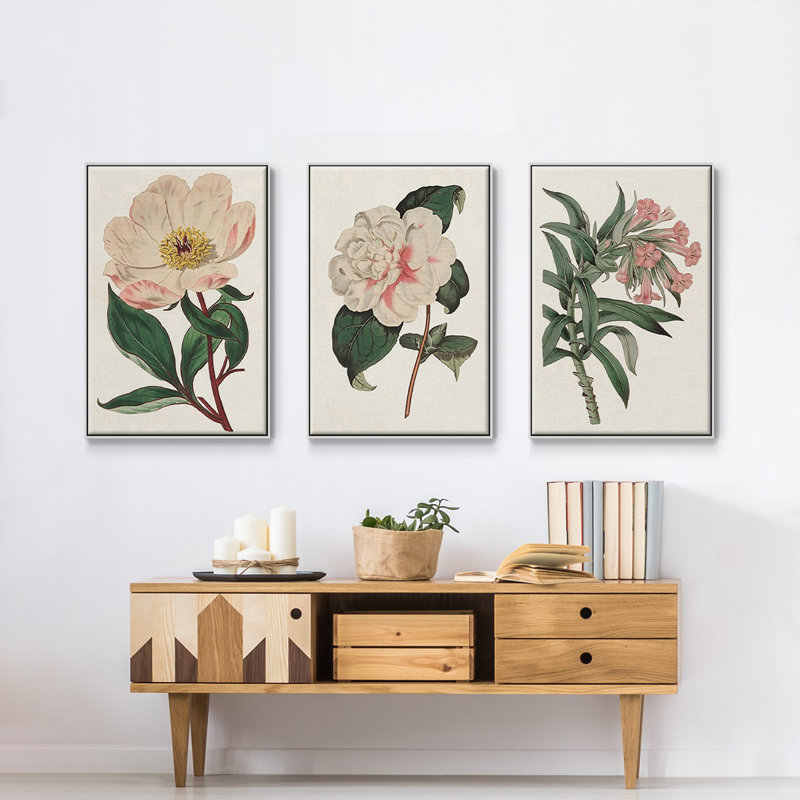 Mélange floral rose VI, H 36 po x l 72 po x P 2 po, Cadre blanc