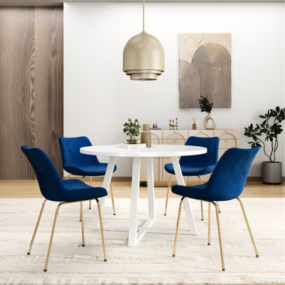 5 tables rondes avec table à tréteaux et 4 chaises confortables blanc et bleu contemporain
