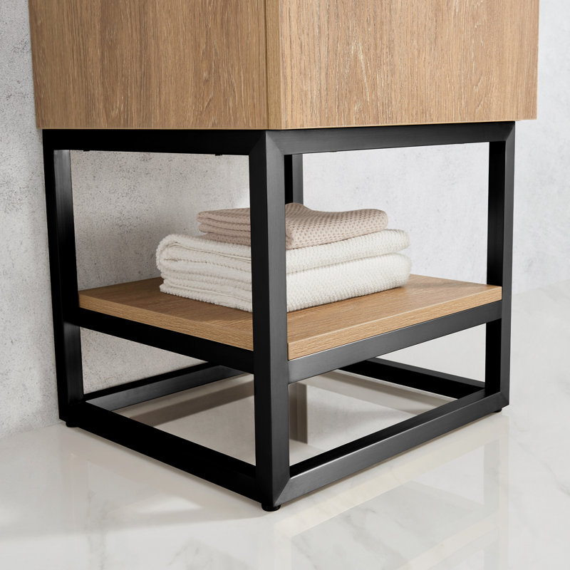 Alistair 17.7 " W Freestanding Standard 1 Single Vanity Bathroom Vanity With Engineered Stone Top, White, Natural Oak