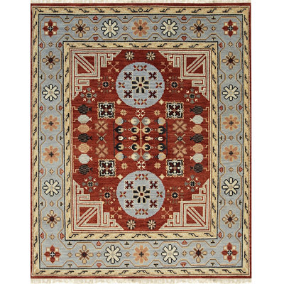 Coral Hand-Knotted Wool Rosettes Motif Geometric Modern Contemporary Carpet Rug