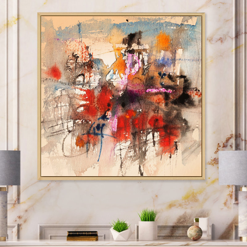 Abstrait orange et rouge II - activé, H 30 po x l 30 po x P 1 po, Toile naturelle avec cadre flottant