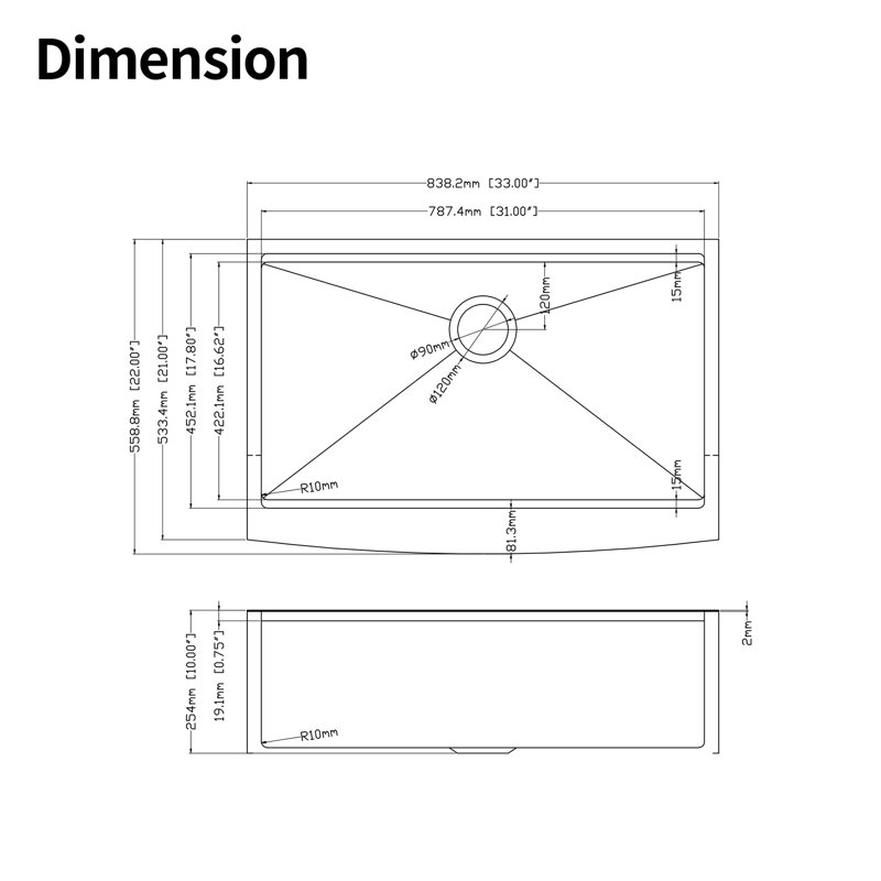33"X22"X10" Apron Stainless Steel Kitchen Sink With Workstation - Matte Black, Coating, Enhance Style 33X22x10" - Surface, Keep Your Clean