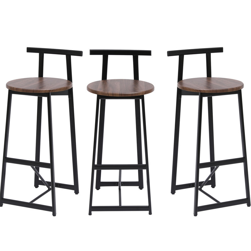 De 3, hauteur de comptoir. Siège noyer brun et structure en métal noir. Support de dos ergonomique. Fabrication, capacité de charge de 220 lb. Look moderne pour les entreprises à domicile. Tabouret 3
