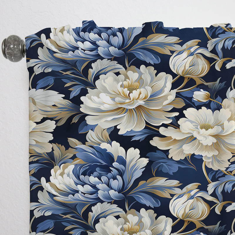 Harmonie damassée Zen - blanc et bleu - rideau damas - rideau obscurcissant - 1 panneaux, L 52 po x L 90 po