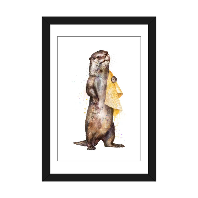 «Otter», reproduction d'impression sur toile, H 24 po x l 16 po x P 1 po, Papier beaux-arts encadré noir, Blanc
