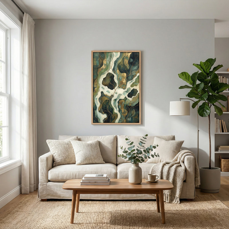 Ensemble de 1 tableau abstrait sur toile représentant un paysage, 36"H x 24"W, Natural