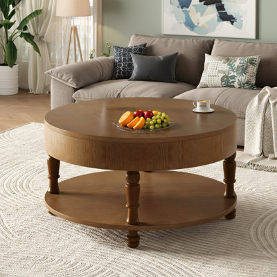 Table basse ronde de 31,7 pouces avec rangement double: conception rabattable avec espace de rangement + tablettes cachées, pieds réglables, assemblage facile. Table basse pratique pour le salon.
