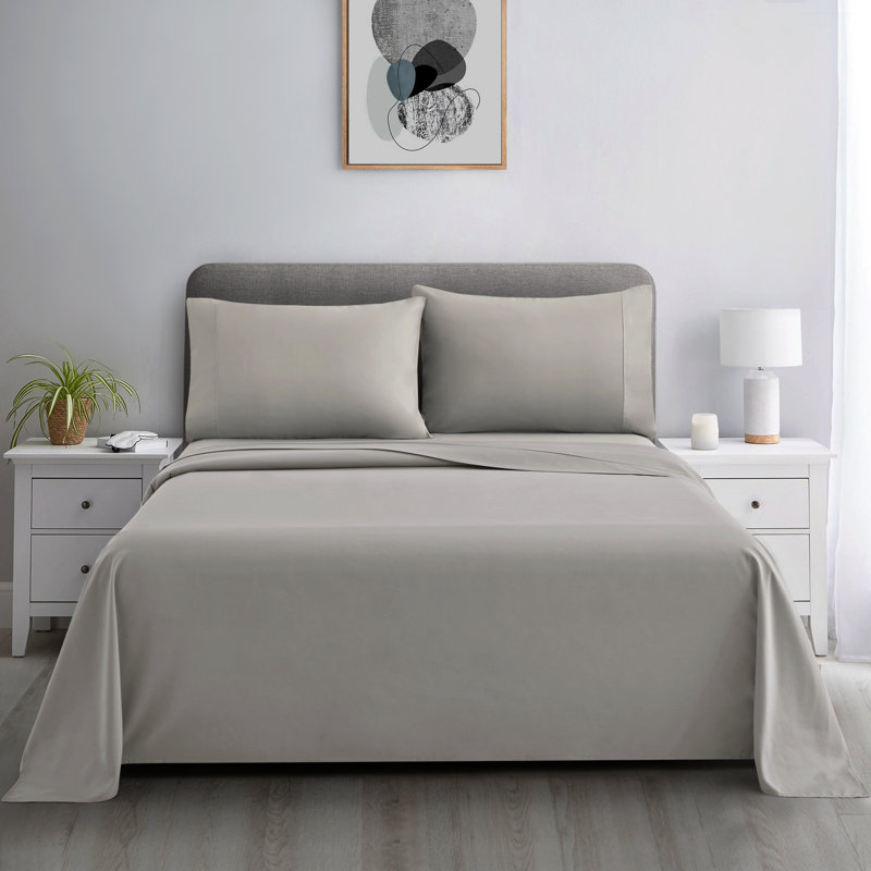Ensemble de draps en coton 4 pièces avec grandes taies d'oreiller en coton percale 4 saisons Marina, Taupe