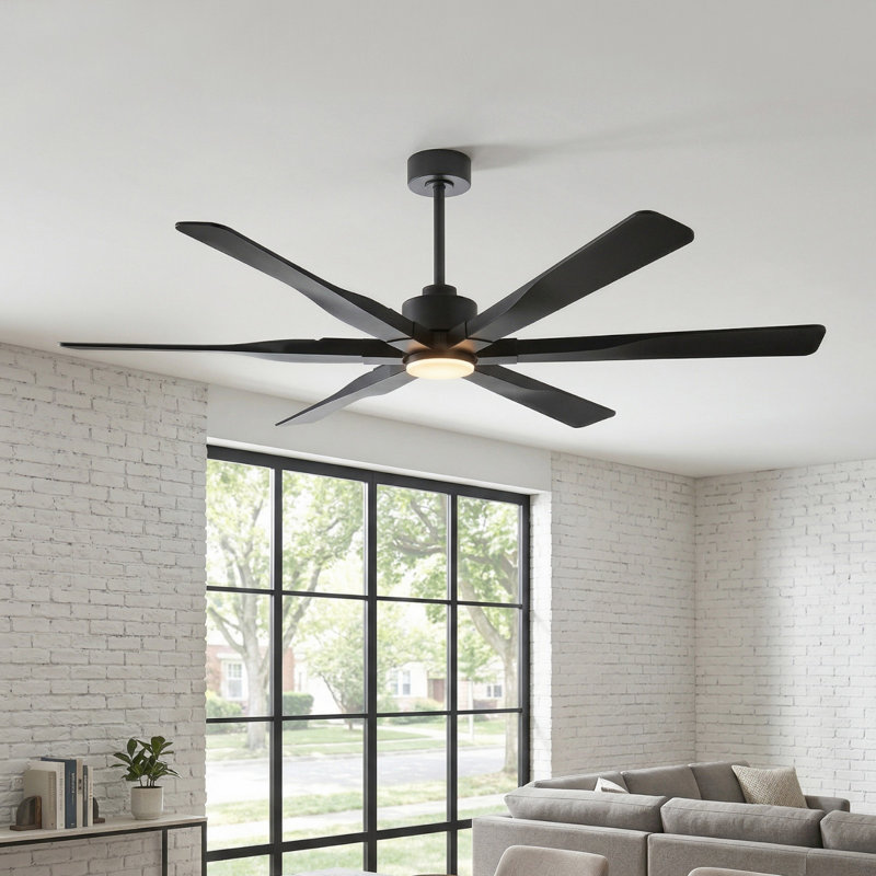 Ventilateur de plafond d'intérieur à 6 pales 68 "/ 78" avec télécommande et éclairage , 78 po de largeur, Noir