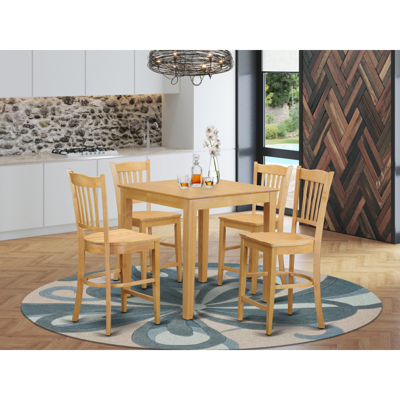5 Piece Counter Height Dining Table Set Includes a Square Kitchen Table and 4 Dining Chairs, Oak, 5 Pieces: 1 Table, 4 Chairs