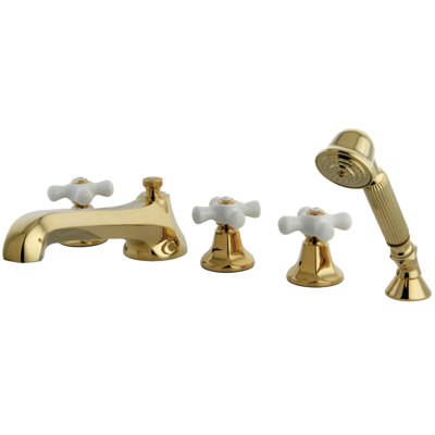 Kingston Brass Millennium Three-Handle 5-Hole Deck Mount Roman Tub Faucet with Hand Shower