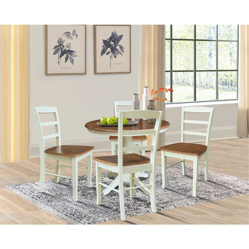 Distressed Oak Solid Wood Extendable Dining Set with Ladderback Chairs