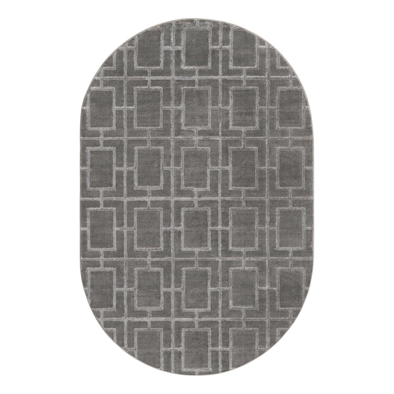 Tapis gris argenté à motif géométrique glam, Ovale 4 pi 1 po x 6 pi 1 po