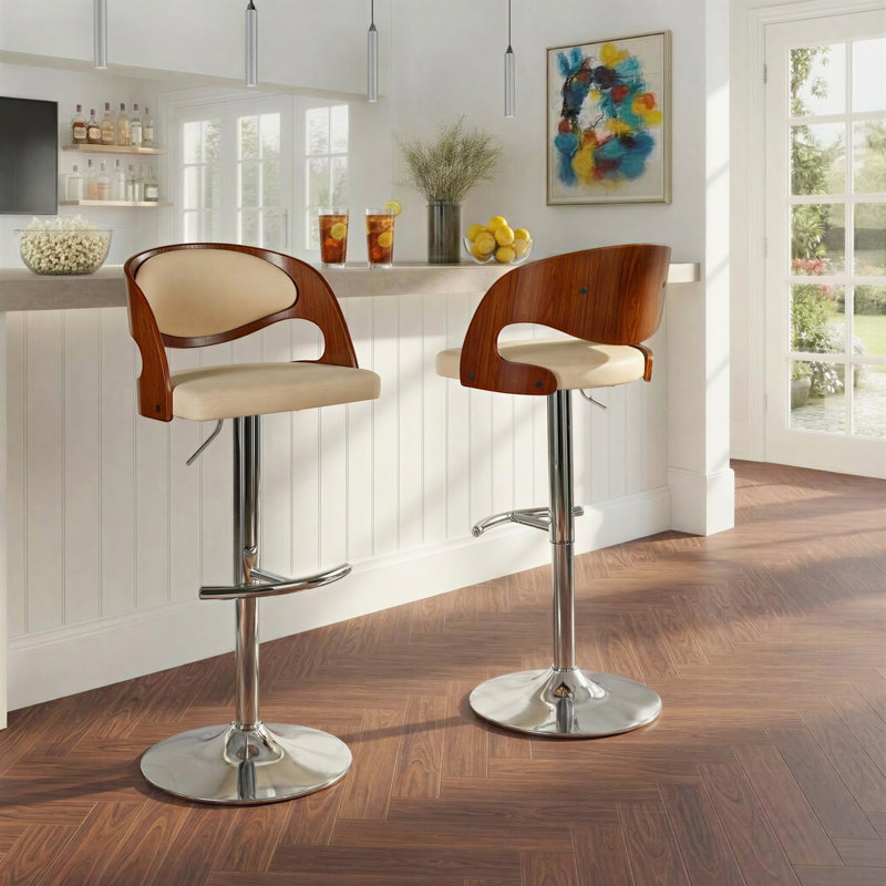Tabouret de bar réglable Phoebe avec repose-pieds arrondi en forme de T (paquet de 2)