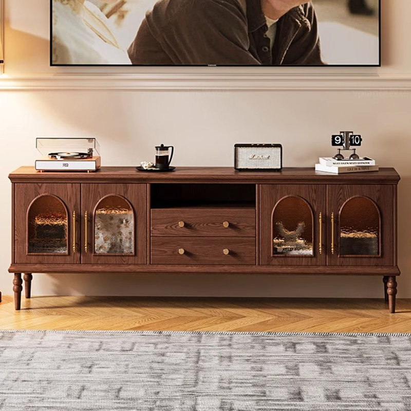 Meuble télé en bois massif brun noisette, H 22,83 po x l 70,87 po x P 15,75 po