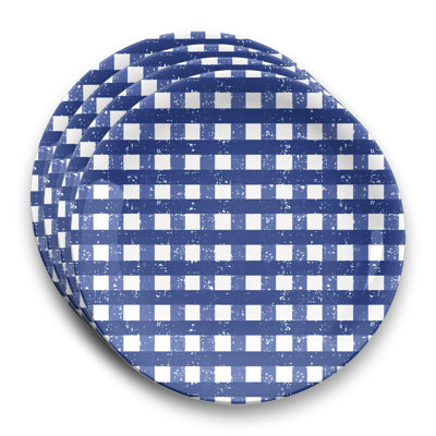 Assiette plate en mélamine vichy bleu marine Caila - bleu - 10,5 po