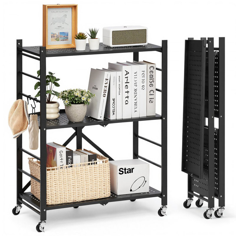 Étagère de rangement pliable à 3 niveaux avec roulettes 28 x 13 x 36 pouces, H 36 po x l 28 po x P 13 po
