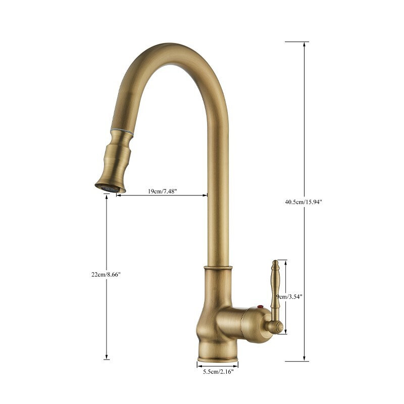 Mosson Antique Brass Pull-Down Kitchen Faucet with High-Arc Traditional Gooseneck Spout
