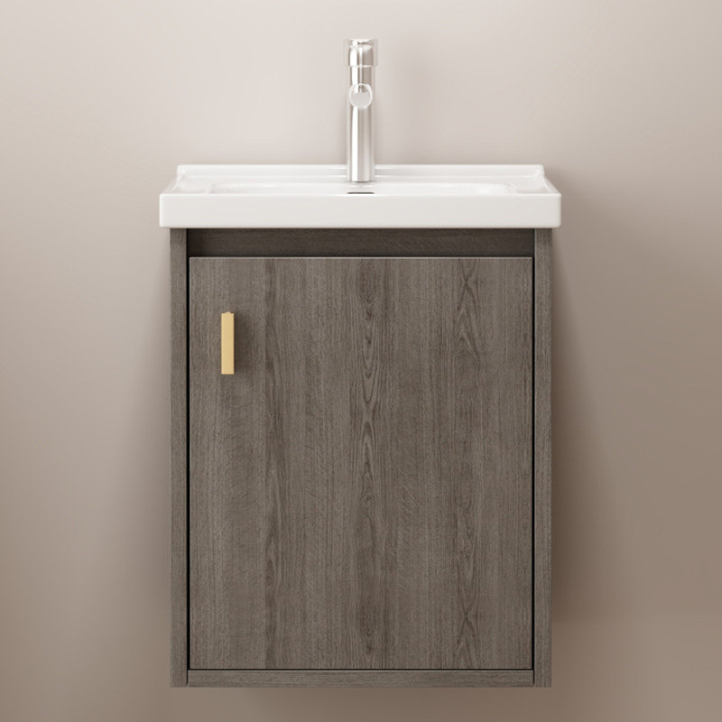 16" Small Wall Mounted Bathroom Vanity with Ceramic Sink,Soft-Close Door(GreyWalnut)