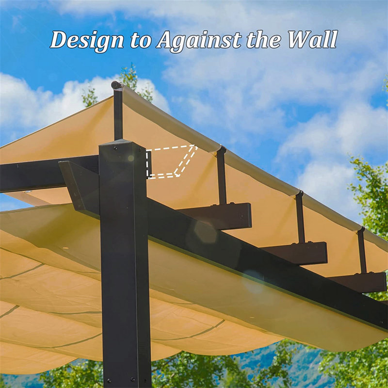 Gazebo Aluminum, For Outdoor Use With Retractable Canopy, 100.8" H x 157.2" W x 110.4" D, Black