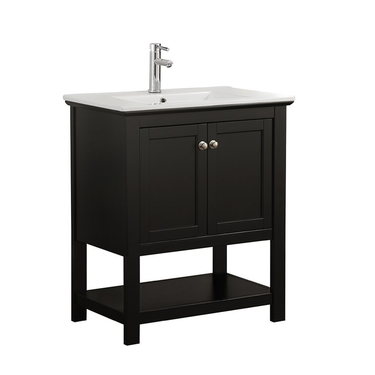 30'' Free-Standing Single Bathroom Vanity with Ceramic Vanity Top Latitude Run Sink Finish: Black