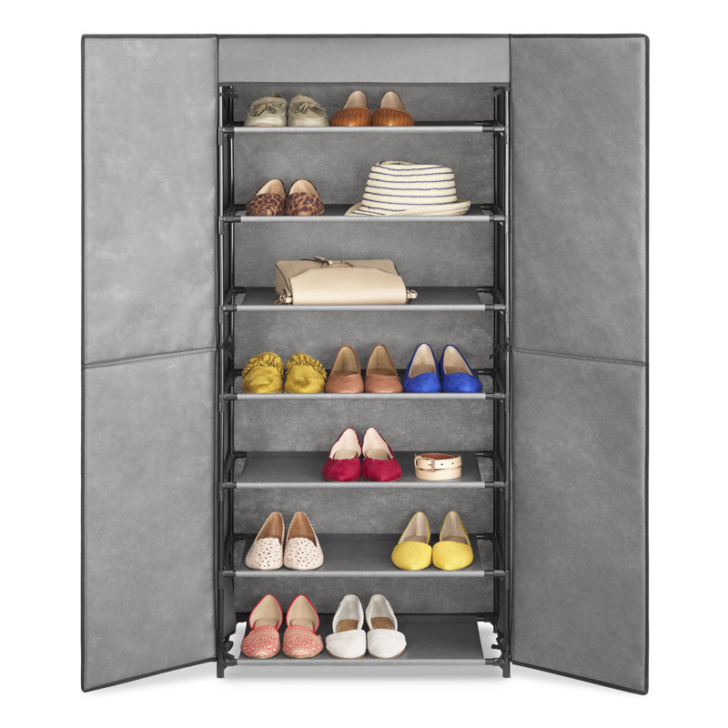 7-Tier Covered Accessory Wardrobe and Shoe Storage Rack with Doors - Gray