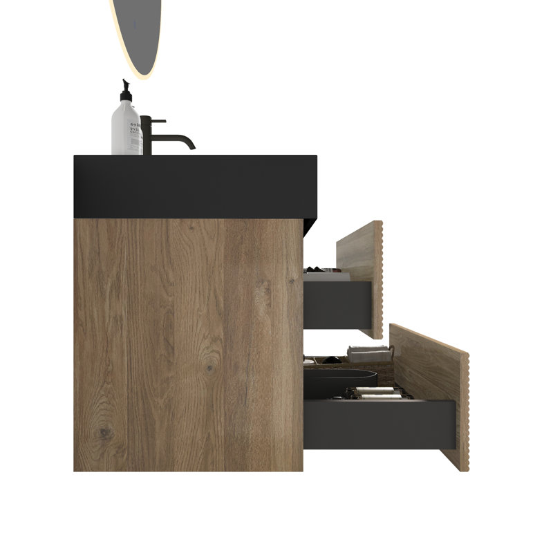 Meuble-lavabo mural à quartz avec tiroirs noirs doux pour les salles de bain modernes