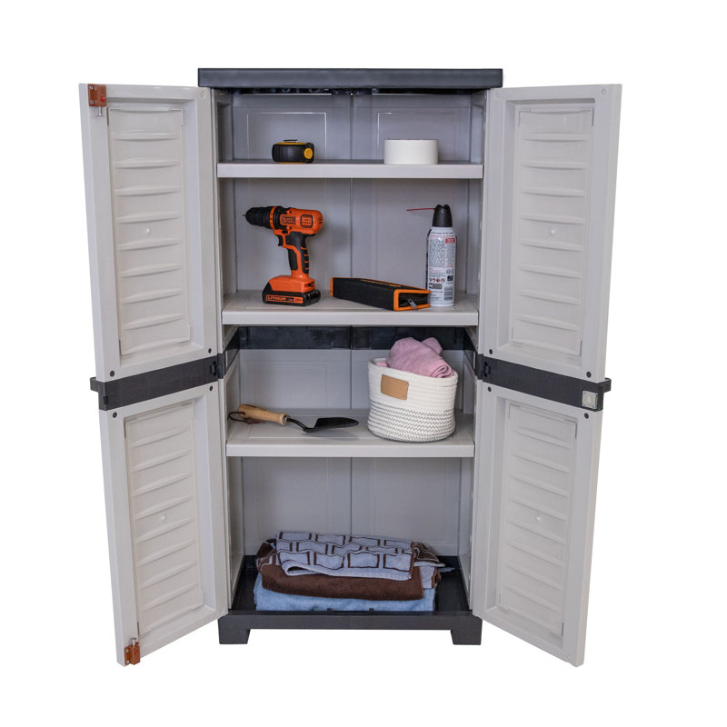 Lockable Storage Cabinet with 3 Adjustable Shelves - Gray - 48 in (1.2 m), Gray/Charcoal Trim